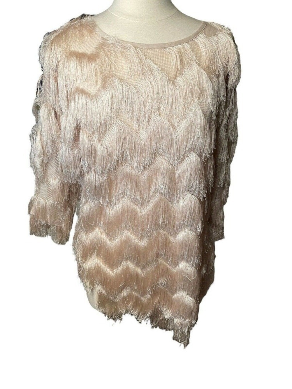 J.O.A Champagne Colored Top Fringe Fluffy Frilly Size Small